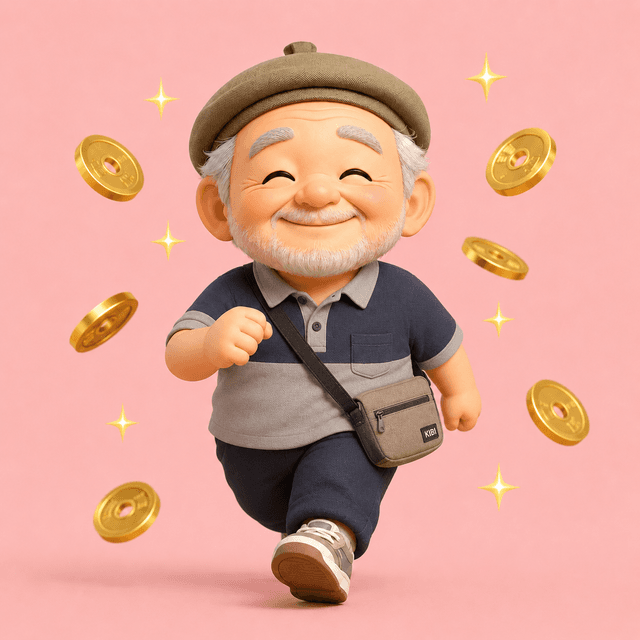 じいさんぽ キャラクター - コインを集めながら歩くおじいさん